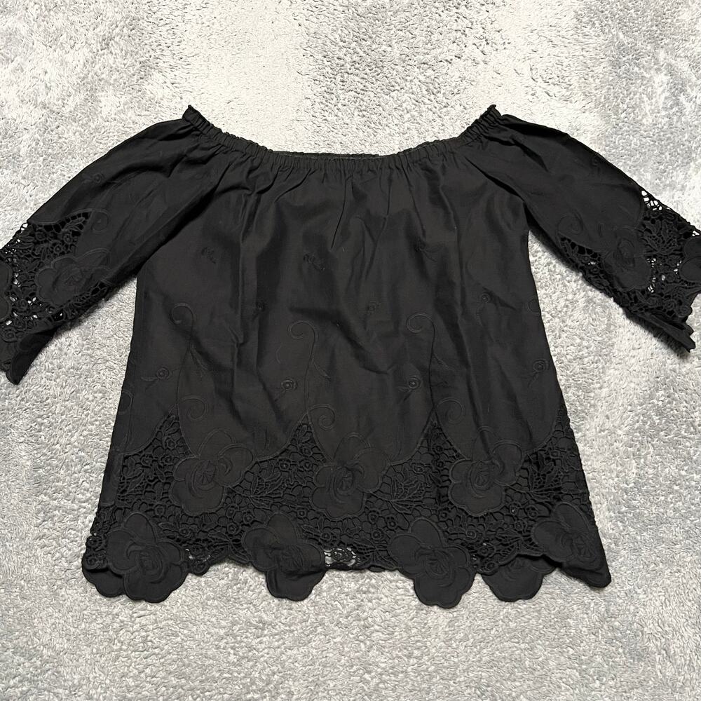 Drew Shirt Womens Medium Lace Off the Shoulder Blouse Black Eyelet